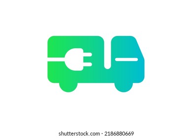 Electric Delivery Truck Icon. Green Gradient Cable Electrical Lorry Silhouette And Plug Charging Symbol. Eco Friendly Electro Vehicle Sign Concept. Vector Battery Powered Transportation Illustration