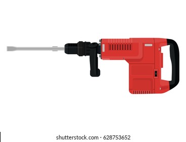 Electric demolition hammer or heavy drill. Side view. Flat vector.