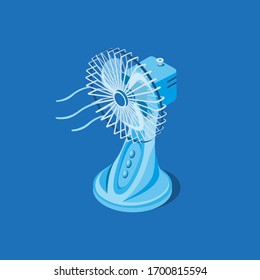 Electric desk fan in isometric illustration vector isolated in blue background