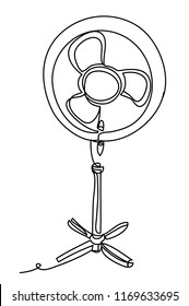 Electric Desk Fan Vector illustration isolated on white background. Continuous line drawing. Vector monochrome, drawing by lines