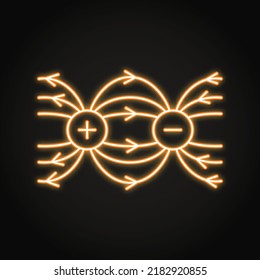 Electric dipole moment neon icon in line style. Law of physics symbol. Positive and negative electrical charges. Vector illustration.