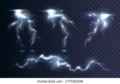 Electric Discharge Of Lightning. There Is Thunder And Storm In The Sky, The Effect Of Glow And Brilliance.