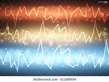 Electric discharge on transparent background. Energy colors lightning with electric discharge isolated. Vector illustration