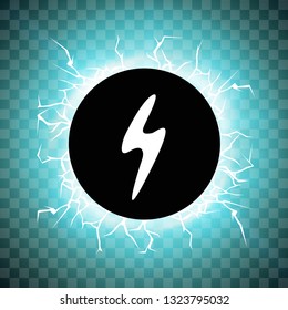Electric discharge shocked effect for design. Power electrical energy lightning spark or electricity effects realistic isolated blitz vector illustration on checkered background