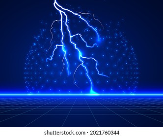 Electric discharge shocked effect for design. Power electrical energy lightning spark or electricity effects realistic isolated blitz vector illustration on checkered background
