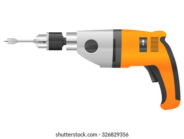Electric drill and bit on a white background.