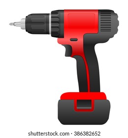 Electric drill and bit on a white background.