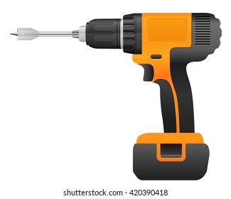 Electric drill and bit on a white background.