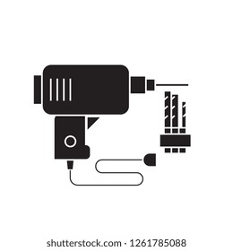 Electric drill black vector concept icon. Electric drill flat illustration, sign