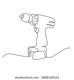 Electric Drill Continuous Line Art Illustration, Single Line Drawing of Power Tool, Minimalist Drill Vector Design