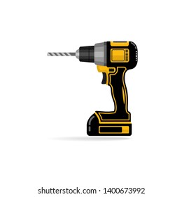 Electric drill . Cordless battery construction hand drill tool illustration isolated on white. Vector - Vector