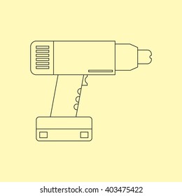 Electric drill. Cordless battery construction hand drill tool illustration isolated on yellow background. Vector illustration