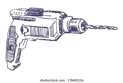 「Electric Drill Drawing Isolated On White」のベクター画像素材（ロイヤリティフリー