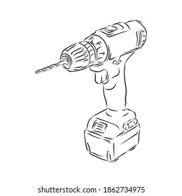 Electric Drill Drawing Isolated On White Stock Vector (Royalty Free ...