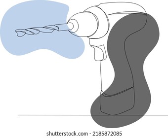 Electric Drill Drawing One Continuous Line Stock Vector (Royalty Free