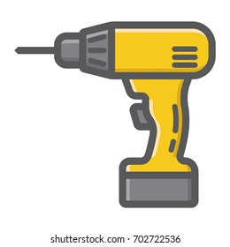 Electric Drill filled outline icon, build and repair, electrical screwdriver sign vector graphics, a colorful line pattern on a white background, eps 10.