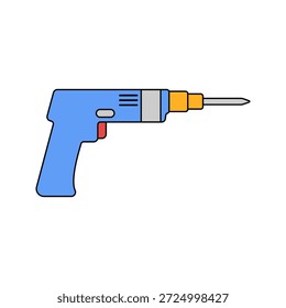 Electric Drill Flat design style powered tool symbolizing assembly ideal for woodworking crafts and home projects.