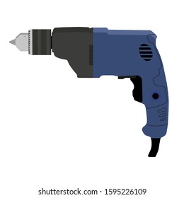 Electric drill, flat style. Isolated on a white background. Hand-held power tool. Vector illustration
