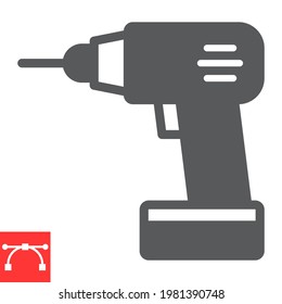 Electric drill glyph icon, tool and repair, drill vector icon, vector graphics, editable stroke solid sign, eps 10