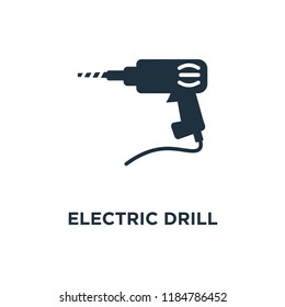 Electric Drill icon. Black filled vector illustration. Electric Drill symbol on white background. Can be used in web and mobile.