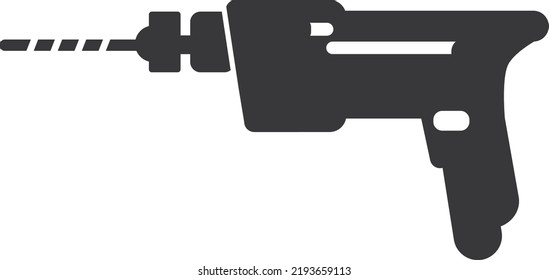 Electric Drill Icon. Construction Tool Black Symbol