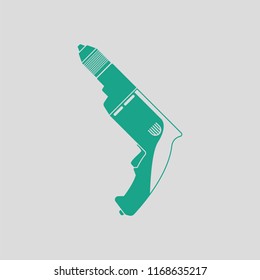 Electric drill icon. Gray background with green. Vector illustration.
