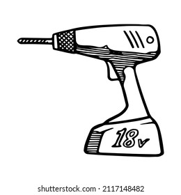 Icono de taladro eléctrico. Ilustración vectorial dibujada a mano.