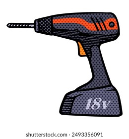 electric drill icon hand drawn halftone color vector illustration