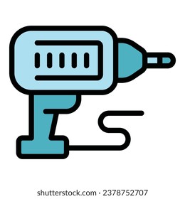 Vector de contorno del icono de perforación eléctrica. Remodelación de casa. Color de la casa de reparación plano
