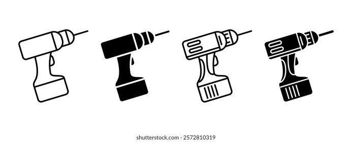 Electric drill icon. Power drill vector illustration. Cordless handle drill symbol. Repair machine tool sign. Construction hardware equipment pictogram. Mechanic drilling device isolated concept.