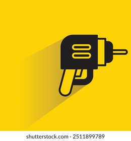 ícone de broca elétrica com sombra sobre fundo amarelo