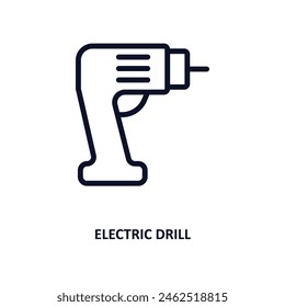 electric drill icon. Thin line electric drill icon from construction collection. Outline vector isolated on white background. Editable electric drill symbol can be used web and mobile