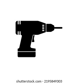 Electric Drill Icon Vector Silhouette On White Background. Perfect For Power Drill Or Wall Drill Icons On All Media, Such As Apps, Websites And Print.