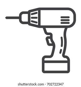 Electric Drill line icon, build and repair, electrical screwdriver sign vector graphics, a linear pattern on a white background, eps 10.