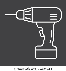 Electric Drill line icon, build and repair, electrical screwdriver sign vector graphics, a linear pattern on a black background, eps 10.