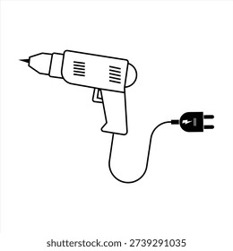 Electric drill machine. Hand drill machine for construction, DIY projects vector, silhouette and line art