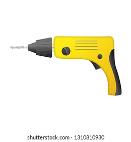 Electric drill machine icon. Realistic illustration of electric drill machine vector icon for web design isolated on white background