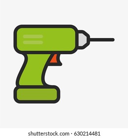 Electric Drill Minimal Color Flat Line Outline Stroke Icon Pictogram Symbol
