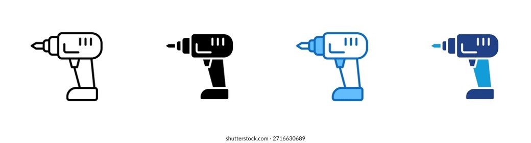 Taladro eléctrico Vector de diseño de íconos de estilo múltiple: taladro eléctrico utilizado para hacer agujeros en superficies de madera, metal u hormigón