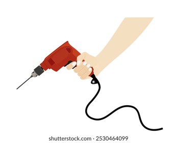 Taladro eléctrico sobre un fondo blanco.