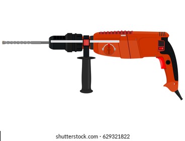Electric drill on a white background. Flat vector.