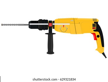 Electric drill on a white background. Flat vector.