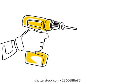 electric drill one continuous line drawing vector illustration	