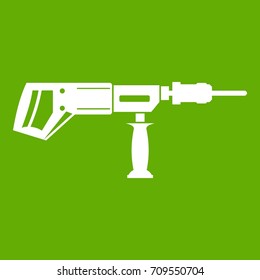 Electric drill, perforator icon white isolated on green background. Vector illustration