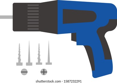 Electric drill and screw illustration