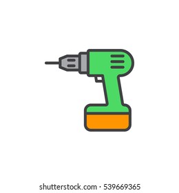 Electric Drill, Screwdriver line icon, filled outline vector sign, linear colorful pictogram isolated on white. Symbol, logo illustration