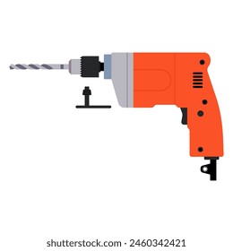 Electric Drill Tool for Efficient Drilling in Construction and DIY Projects, Flat Vector Illustration Design