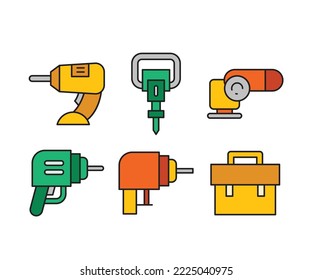 electric drill and toolbox icons set