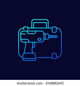 Electric drill and a toolbox line icon, vector