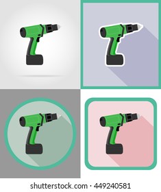 electric drill tools for construction and repair flat icons vector illustration isolated on background